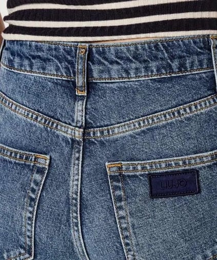 LIU JO Lıu Jo Kadın Rahat Kalıp Eskitme Desenli Geniş ve Kısa Paça Yumuşak Pamuklu Denim Lacivert Pantolon UF5019D4927-78934