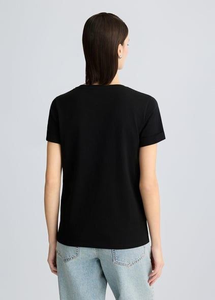 LIU JO Lıu Jo Kadın Regular Fit %100 Pamuklu Göğsü Logolu Yuvarlak Yaka Kısa Kollu Siyah T-Shirt TA5180JS923-M9308