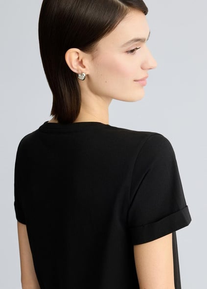 LIU JO Lıu Jo Kadın Regular Fit %100 Pamuklu Göğsü Logolu Yuvarlak Yaka Kısa Kollu Siyah T-Shirt TA5180JS923-M9308
