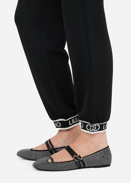 LIU JO Lıu Jo Kadın Regular Fit Beli ve Paçası Lastikli Dokuma Kumaş Siyah Pantolon TF5284J4747-R9342