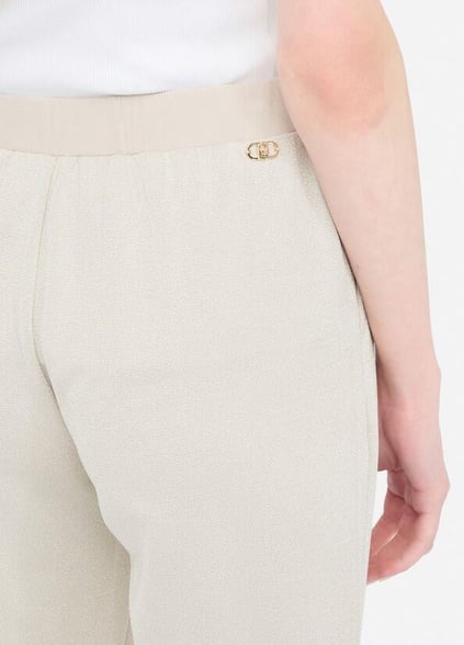 LIU JO Lıu Jo Kadın Regular Fit Beli ve Paçası Lastikli Dokuma Kumaş Ekru Pantolon TF5284J4747-A8586