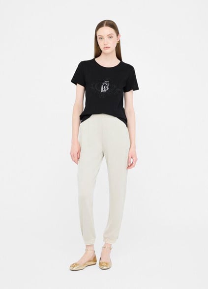 LIU JO Lıu Jo Kadın Regular Fit Beli ve Paçası Lastikli Dokuma Kumaş Ekru Pantolon TF5284J4747-A8586