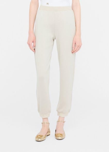 LIU JO Lıu Jo Kadın Regular Fit Beli ve Paçası Lastikli Dokuma Kumaş Ekru Pantolon TF5284J4747-A8586