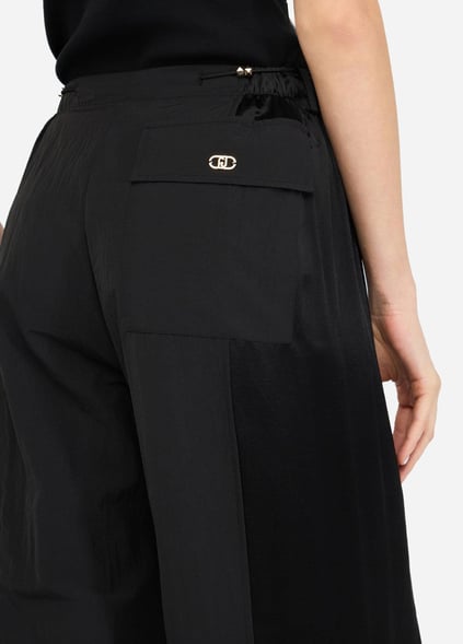 Liu Jo Lıu Jo Kadın Saten Detaylı Rahat Kalıp Paçası Lastikli Siyah Pantolon TF5021T3767-22222