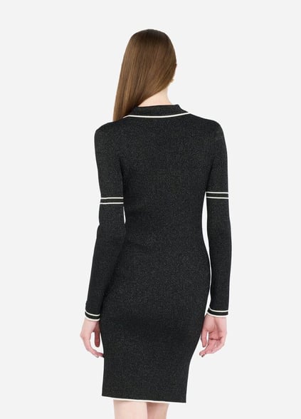 LIU JO Lıu Jo Kadın Slim Fit Yarım Fermuarlı Polo Yaka Uzun Kollu Örme Siyah Elbise TF5028MS49I-A4345