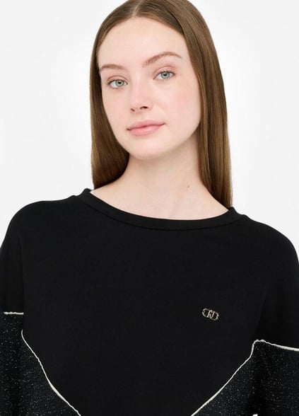 LIU JO Lıu Jo Kadın Yuvarlak Yakalı Geniş Kalıp Desenli Uzun Kollu Siyah Sweatshirt TF5158FS321-09Z49