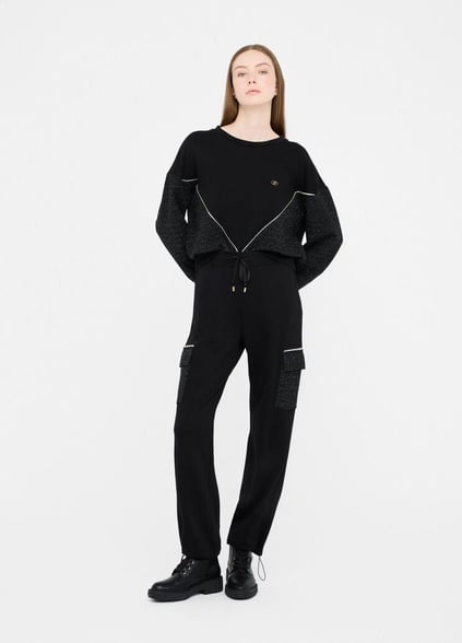 LIU JO Lıu Jo Kadın Yuvarlak Yakalı Geniş Kalıp Desenli Uzun Kollu Siyah Sweatshirt TF5158FS321-09Z49