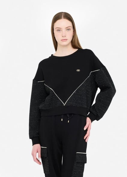 LIU JO Lıu Jo Kadın Yuvarlak Yakalı Geniş Kalıp Desenli Uzun Kollu Siyah Sweatshirt TF5158FS321-09Z49