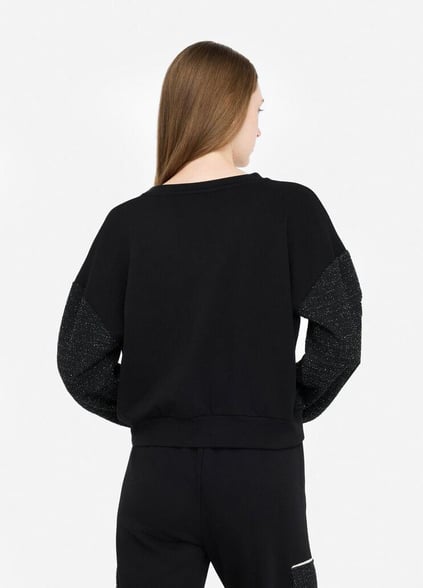 LIU JO Lıu Jo Kadın Yuvarlak Yakalı Geniş Kalıp Desenli Uzun Kollu Siyah Sweatshirt TF5158FS321-09Z49