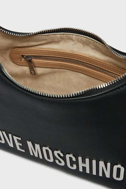 Love Moschino Love Moschino Kadın Cilalı Altın Renkli Metal Bağlantı Parçaları Bir Ana Bölme Siyah1 Omuz Çantası JC4025PP1MKD0-00B