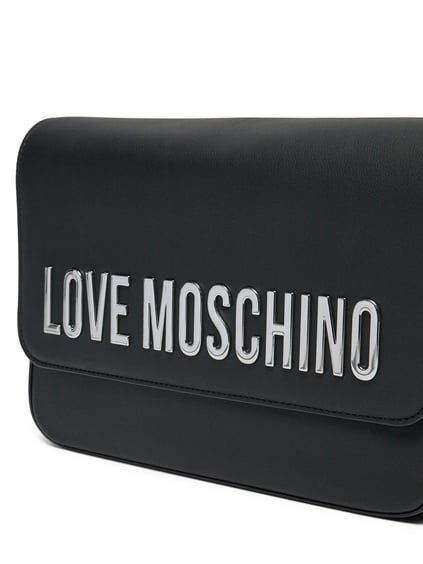 Love Moschino Love Moschino Kadın Deri Üzeri Logo Desenli Fermuar Kapamalı İç bölmeli Siyah1 Omuz Çantası JC4023PP1MKD0-00B