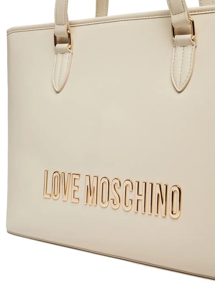 Love Moschino Love Moschino Kadın Deri Üzeri Logo Desenli Fermuar Kapamalı İç bölmeli Bej Omuz Çantası JC4190PP1MKD0-110