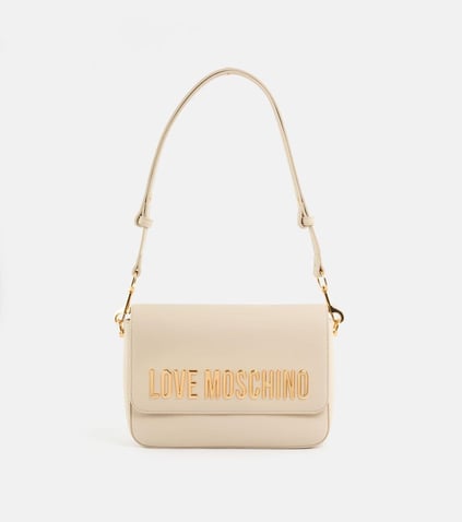 Love Moschino Love Moschino Kadın Deri Üzeri Logo Desenli Fermuar Kapamalı İç bölmeli Bej Omuz Çantası JC4023PP1MKD0-110