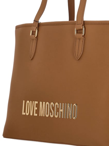 Love Moschino Love Moschino Kadın Deri Üzeri Logo Desenli Fermuar Kapamalı İç bölmeli Kahverengi Omuz Çantası JC4190PP1MKD0-201