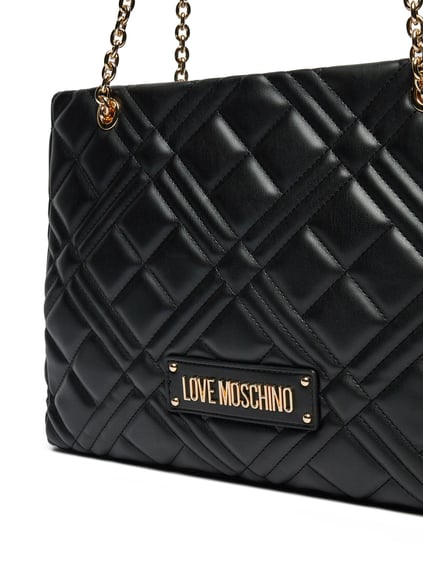 Love Moschino Love Moschino Kadın Geniş Deri Kapitone Desenli Zincir Detaylı Kısa Askı Siyah Omuz Çantası JC4145PP1MLA0-000