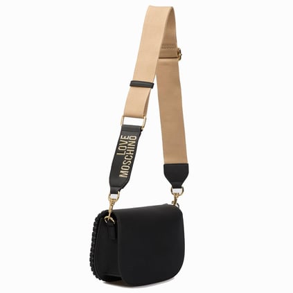 Love Moschino Love Moschino Kadın Kalın Askılı Etrafı Örgü Desenli Deri Siyah Omuz Çantası JC4125PP1MLJ0-000