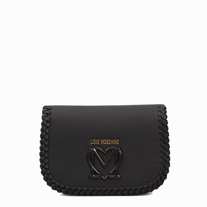 Love Moschino Love Moschino Kadın Kalın Askılı Etrafı Örgü Desenli Deri Siyah Omuz Çantası JC4125PP1MLJ0-000