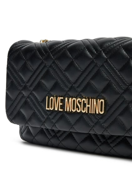Love Moschino Love Moschino Kadın Logolu Kapitoneli Zincir Detaylı Siyah Omuz Çantası JC4097PP1MLA0-000