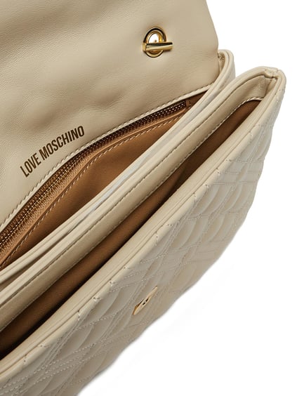 Love Moschino Love Moschino Kadın Logolu Kapitoneli Zincir Detaylı Bej Omuz Çantası JC4097PP1MLA0-110