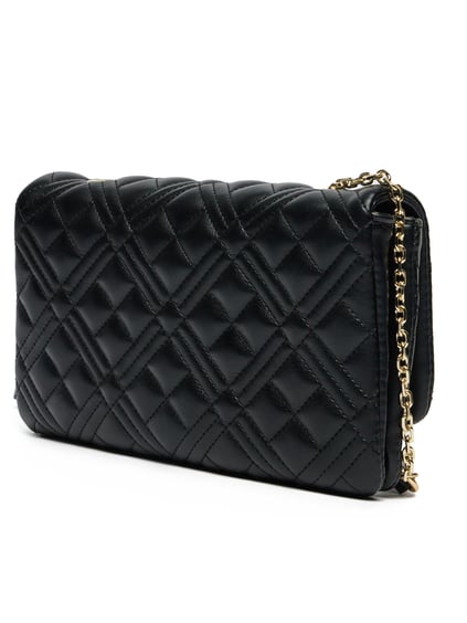 Love Moschino Love Moschino Kadın Logolu Kapitoneli Zincir Detaylı Siyah Omuz Çantası JC4097PP1MLA0-000