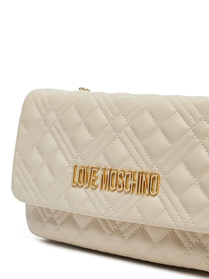 Love Moschino Love Moschino Kadın Logolu Kapitoneli Zincir Detaylı Bej Omuz Çantası JC4097PP1MLA0-110