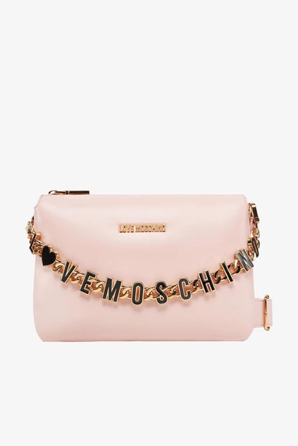 Love Moschino Love Moschino Kadın Marka Yazısı İle Süslü Zincir Detayı Deri İki Bölmeli Pembe Omuz Çantası JC4072PP1ML13-60A