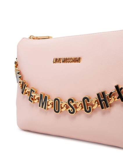 Love Moschino Love Moschino Kadın Marka Yazısı İle Süslü Zincir Detayı Deri İki Bölmeli Pembe Omuz Çantası JC4072PP1ML13-60A