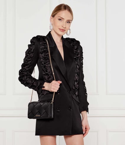 Michael Kors Michael Kors Kadın %100 Deri Çapraz Zincir Askılı Desenli Siyah Omuz Çantası 32S5GJ6C8L-BLACK