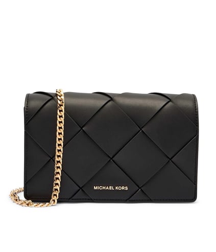 Michael Kors Michael Kors Kadın %100 Deri Çapraz Zincir Askılı Desenli Siyah Omuz Çantası 32S5GJ6C8L-BLACK