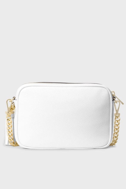 Michael Kors Michael Kors Kadın %100 Deri Ayarlanabilir Omuz Askılı Logo Kabartmalı Beyaz Omuz Çantası 32F7GGNM8L-OPTICWHITE