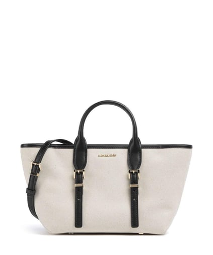 Michael Kors Michael Kors Kadın Çıkarılabilir ve Ayarlanabilir Omuz Askılı Ekstra İç Bölmeli Metalik Logo Kabartmalı Bej-Siyah Omuz Çantası 30S5G9OS1C-BLACK