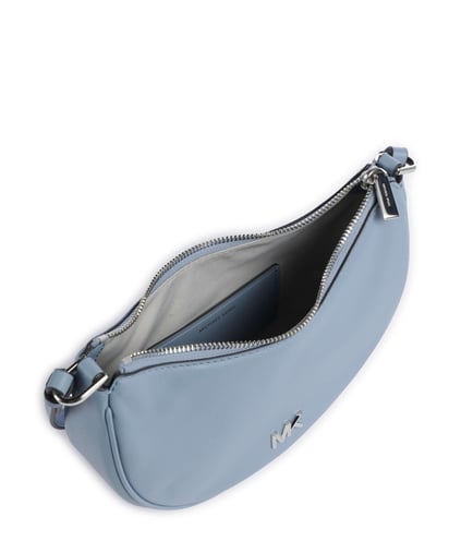 Michael Kors Michael Kors Kadın Çıkarılabilir ve Ayarlanabilir Omuz Askılı Fermuar Kapamalı Metalik Logo Kabartmalı Deri Mavi Omuz Çantası 32S5S8QU1L-CHAMBRAY