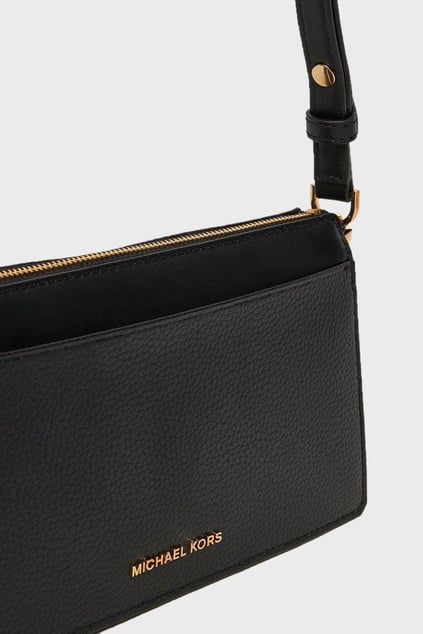 Michael Kors Michael Kors Kadın Deri MK Yazı Tokalı Fermuar Kapama Siyah Omuz Çantası 32H3G8EC7L-BLACK