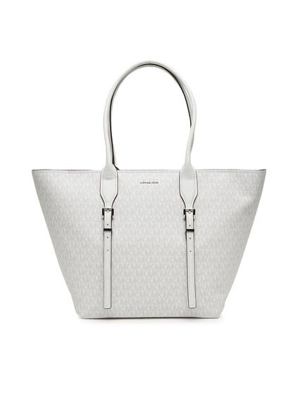 Michael Kors Michael Kors Kadın Geniş Fermuar Kapama Kemer Detay MK Yazılı Beyaz Omuz Çantası 30R5S9OT7V-OPTALLUM
