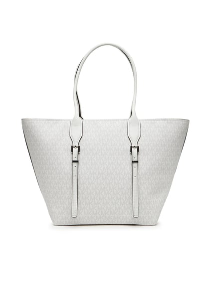 Michael Kors Michael Kors Kadın Geniş Fermuar Kapama Kemer Detay MK Yazılı Beyaz Omuz Çantası 30R5S9OT7V-OPTALLUM