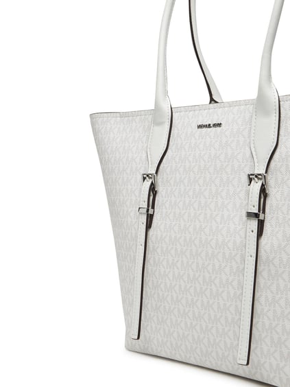 Michael Kors Michael Kors Kadın Geniş Fermuar Kapama Kemer Detay MK Yazılı Beyaz Omuz Çantası 30R5S9OT7V-OPTALLUM