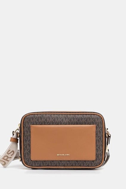 Michael Kors Michael Kors Kadın MK Yazı Desen Ön Bölüm Deri Cep Ayarlanabilir Askı Kahverengi Omuz Çantası 32R5G5VC9B-BRNACORN