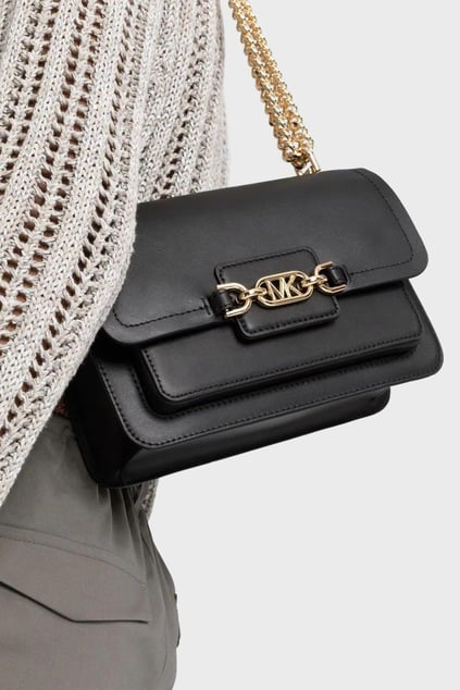 Michael Kors Michael Kors Kadın MK Yazılı Metal Toka Kapama Deri Zincir Askı Siyah Omuz Çantası 30S2G7HL3L-BLACK