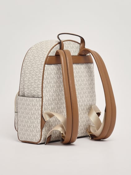 Michael Kors Michael Kors Kadın MK Yazı Desen Ön Küçük Fermuarlı Bölüm Ayarlanabilir Askı Deri Bej Sırt Çantası 30S4G8XB2B-VANILACRN