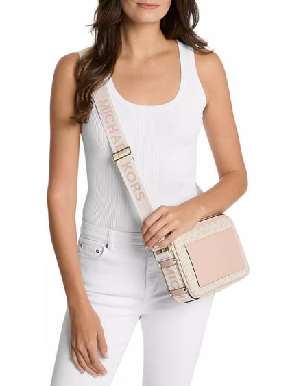 Michael Kors Michael Kors Kadın MK Yazı Desen Ön Bölüm Deri Cep Ayarlanabilir Askı Pembe Omuz Çantası 32R5G5VC9B-VNLSFTPNK