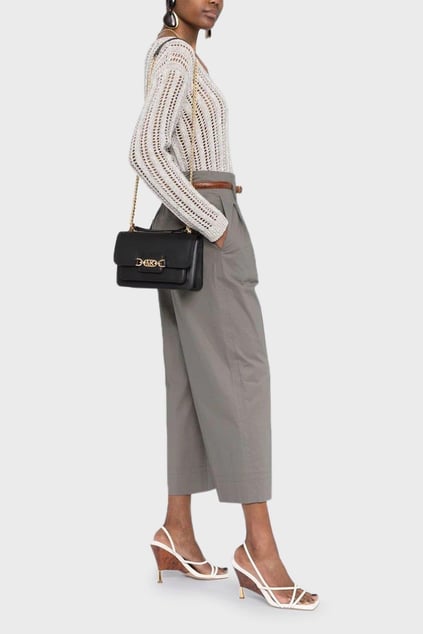 Michael Kors Michael Kors Kadın MK Yazılı Metal Toka Kapama Deri Zincir Askı Siyah Omuz Çantası 30S2G7HL3L-BLACK