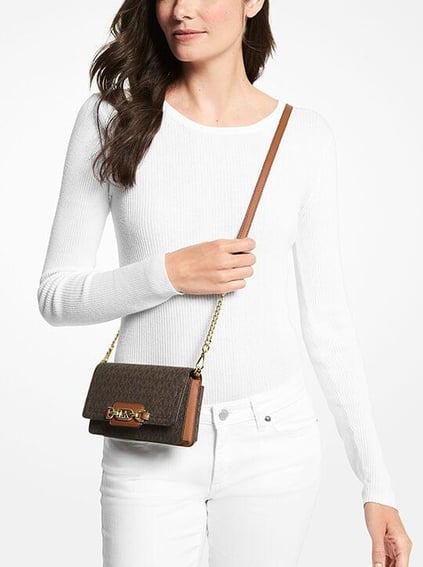 Michael Kors Michael Kors Kadın MK Yazılı Metal Toka Kapama Deri Zincir Askı Kahverengi Omuz Çantası 32F2G7HC1B-BRNACORN