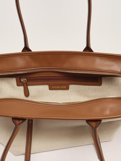 Michael Kors Michael Kors Kadın Pamuklu Kanvas Tote Deri Sap Bej Omuz Çantası 30S5G9OT7C-LUGGAGE