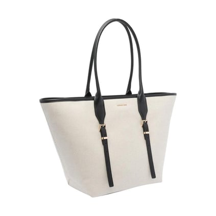 Michael Kors Michael Kors Kadın Pamuklu Kanvas Tote Deri Sap Siyah Omuz Çantası 30S5G9OT7C-BLACK