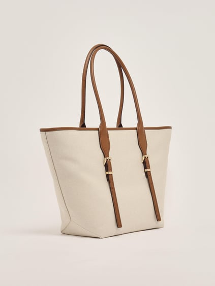 Michael Kors Michael Kors Kadın Pamuklu Kanvas Tote Deri Sap Bej Omuz Çantası 30S5G9OT7C-LUGGAGE