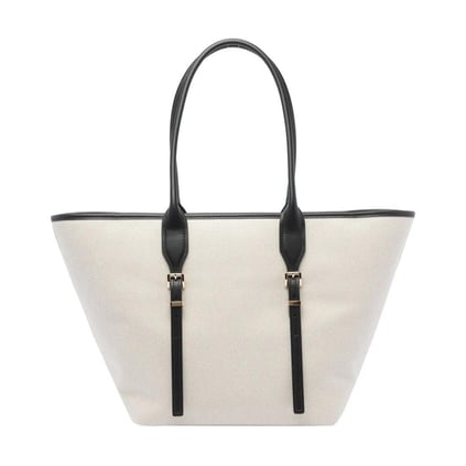 Michael Kors Michael Kors Kadın Pamuklu Kanvas Tote Deri Sap Siyah Omuz Çantası 30S5G9OT7C-BLACK