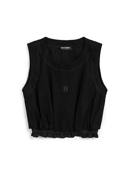 Nocturne Nocturne Kadın Kolsuz Crop Boy Büzgülü Bel Dokuma Kumaş Bisiklet Yaka Siyah Crop N25YN15192-SİYAH