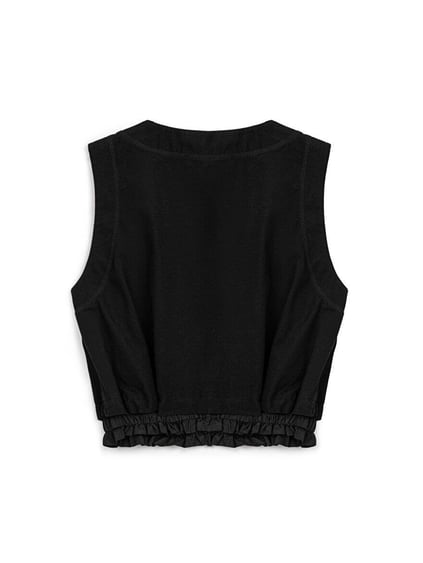 Nocturne Nocturne Kadın Kolsuz Crop Boy Büzgülü Bel Dokuma Kumaş Bisiklet Yaka Siyah Crop N25YN15192-SİYAH