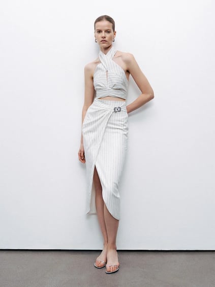 Nocturune Nocturune Kadın Boyundan Bağlamalı Beli Lastikli Crop Ekru Crop N25YN15195-VARYANT