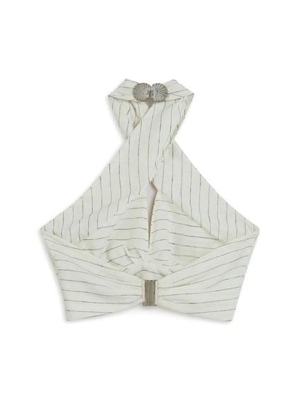 Nocturune Nocturune Kadın Boyundan Bağlamalı Beli Lastikli Crop Ekru Crop N25YN15195-VARYANT